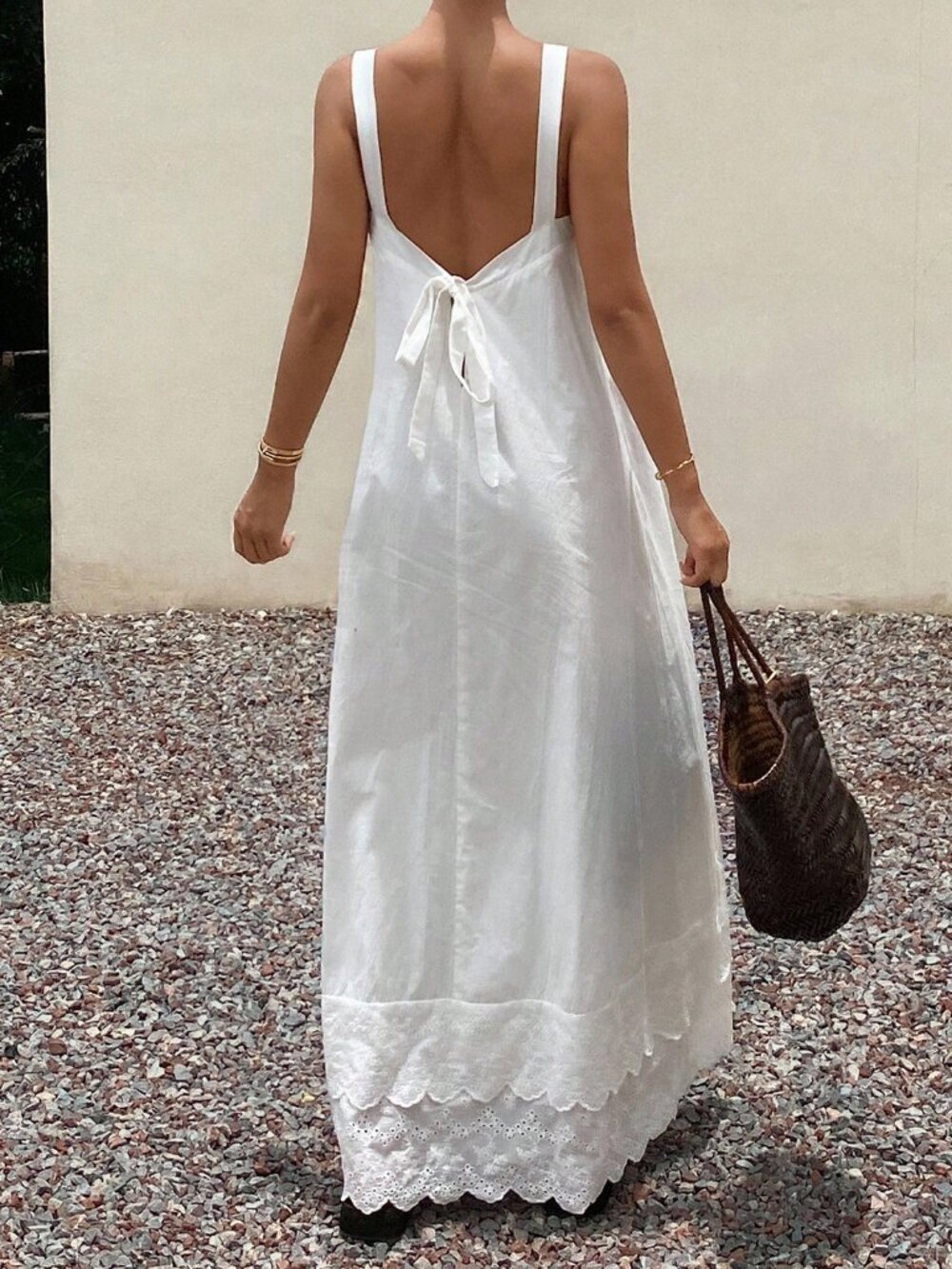 White Casual Women's Embroidery Detail Hem Maxi Dress - Picture 2 of 6